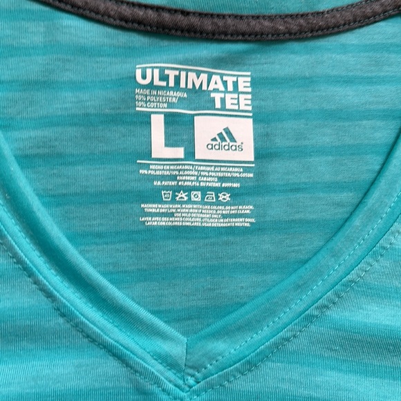 HP 🎉 Adidas aqua striped tee. Size large like new - Picture 2 of 10